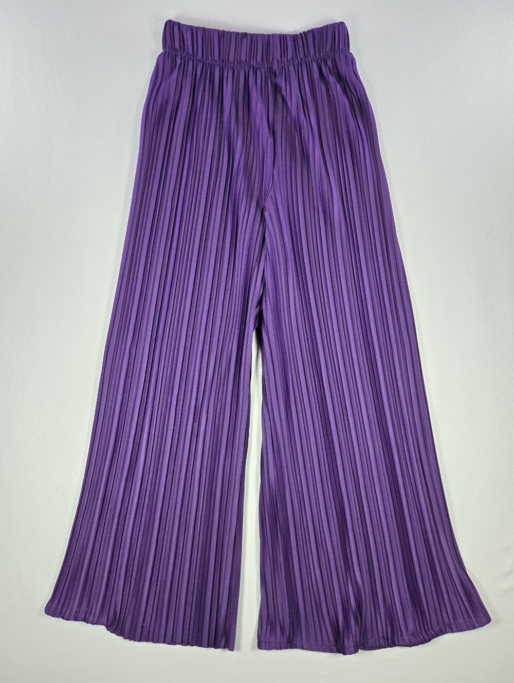 Zara Purple Plissé Pleated Wide Leg Palazzo Pants Size Small